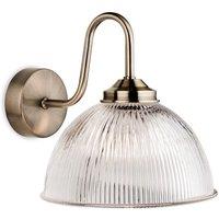 Netlighting Ashford 1 Light Wall Light Antique Brass with Clear Ribbed Glass E14 in Gold
