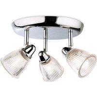 Netlighting Echo 3 Light Bathroom Flush Light Chrome with Clear Ribbed Glass IP44 G9 in Grey
