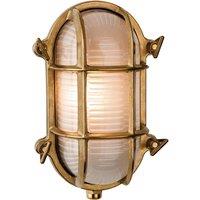 Netlighting Nautic 1 Light Outdoor Bulkhead Wall Flush Light Brass Frosted Glass IP64 E27 in Gold