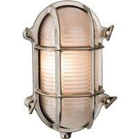 Netlighting Nautic 1 Light Outdoor Bulkhead Wall Flush Light Nickel Frosted Glass IP64 E27 in Grey