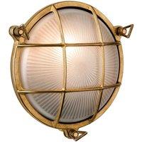 Netlighting Nautic 1 Light Outdoor Bulkhead Wall Flush Light Brass Frosted Glass IP64 E27 in Gold