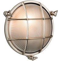 Netlighting Nautic 1 Light Outdoor Bulkhead Wall Flush Light Nickel Frosted Glass IP64 E27 in Grey