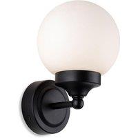 Netlighting Louis Bathroom Globe Wall Light Black with Opal White Glass IP44