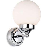 Netlighting Louis Bathroom Globe Wall Light Chrome with Opal White Glass IP44 in Grey