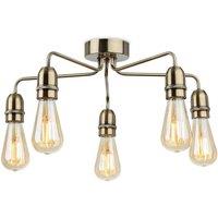Netlighting Leon Industrial 5 Light Flush Ceiling Fitting Antique Brass in Gold