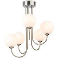 Netlighting Lyndon 5 Light Globe Flush Fitting Brushed Steel with Opal White Glass in Grey