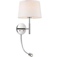 Netlighting Seymour Classic Switched Wall Lamp with Adjustable Reading Light Chrome with Cream Shade in Grey