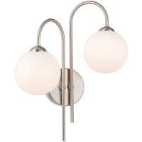 Netlighting Lyndon 2 Light Globe Wall Brushed Steel with Opal White Glass in Grey