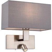 Netlighting Raffles Wall Lamp with Adjustable Switched Reading Light Brushed Steel with Grey Shade