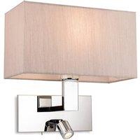 Netlighting Raffles Wall Lamp with Adjustable Switched Reading Light Chrome with Oyster Shade in Grey