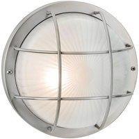Netlighting Court 1 Light Outdoor Bulkhead Wall Flush Light Stainless Steel Frosted Glass IP44 E27 in Grey