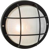 Netlighting Court 1 Light Outdoor Bulkhead Wall Flush Light Black Frosted Glass IP44 E27