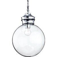 Netlighting Omar 1 Light Globe Ceiling Pendant Chrome Clear Glass E27 in Grey