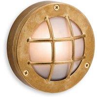 Netlighting Nautic 1 Light Outdoor Wall Flush Light Brass Frosted Glass IP64 G9 in Gold