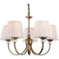 Netlighting Langham 5 Light Multi Arm Chandelier Antique Brass Pleated Cream Shades E14 in Gold