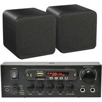 Loops 110W Bluetooth Amplifier & 2x 80W Black Shelf Speakers Compact Wireless HiFi Kit
