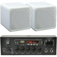 Loops 110W Bluetooth Amplifier & 2x 80W White Shelf Speakers Compact Wireless HiFi Kit