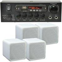 Loops 110W Bluetooth Amplifier & 4x 80W White Shelf Speakers Compact Wireless HiFi Kit