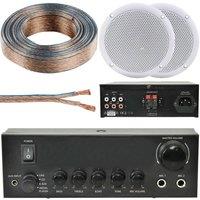 Loops 110W Stereo Amplifier System Kit 2x Waterproof Bathroom Kitchen Ceiling Speakers