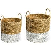 Ivyline Seagrass Log & Kindling Basket, White, Set of 2 in Natural