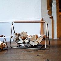 Ivyline Contemporary Antique Brass with Hanging Leather Log Holder in Metallics