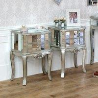 Melody Maison Pair Of Mirrored 2 Drawer Bedside Tables - Tiffany Range in Metallic Silver