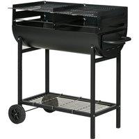 OUTSUNNY Trolley Portable Outdoor Charcoal BBQ Grill Cart 2 Rolling Wheels in Black