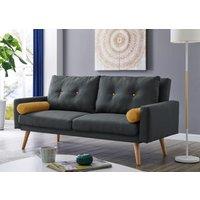 Home Detail Langley Fabric Sofa Bed With Constrasting Button Detail & Matching Bolster Cushions & Wooden Legs in Charcoal