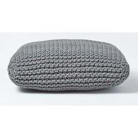 Homescapes Square Cotton Knitted Pouffe Floor Cushion in Grey
