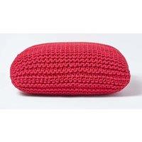 Homescapes Square Cotton Knitted Pouffe Floor Cushion in Red