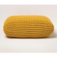 Homescapes Square Cotton Knitted Pouffe Floor Cushion in Yellow