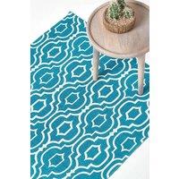 Homescapes Riga 100% Cotton Printed Patterned Rug in Teal | Size: 160 cm x 230 cm