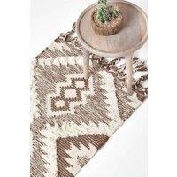 Homescapes Lhasa Handwoven Textured Kilim Wool Hall Runner, 66 x 200 cm in Brown | Size: 66 cm x 200 cm