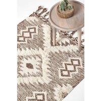 Homescapes Lhasa Handwoven Textured Kilim Wool Rug in Brown | Size: 90 cm x 150 cm