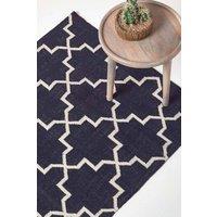 Homescapes Edmonton Cotton Geometric Pattern Kilim Rug in Navy | Size: 160 cm x 230 cm