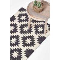 Homescapes Zurich Handwoven Cotton Pattern Kilim Hall Runner, 66 x 200 cm in Black | Size: 66 cm x 200 cm