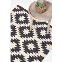 Homescapes Zurich Handwoven Cotton Geometric Pattern Kilim Rug in Black | Size: 90 cm x 150 cm