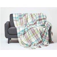 Homescapes Tartan 100% Cotton Falun Throw in Green | Size: 255 cm x 360 cm