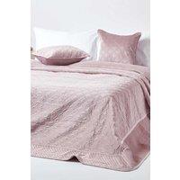 Homescapes Luxury Quilted Velvet Bedspread Geometric Pattern Throw in Pink | Size: Double