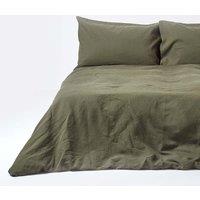 Homescapes Luxury Soft Plain European Linen Duvet Cover Set in Green | Size: EU Single
