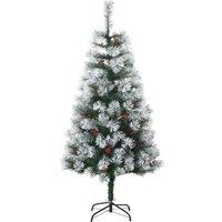 HOMCOM 5ft Artificial Christmas Tree Metal Stand Home Decoration Snow in Green