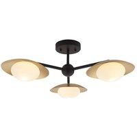 Netlighting 'TIVOLI' Dimmable Stylish Indoor 3 Light Glass Semi Flush Ceiling Lamp in Gold