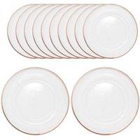 Neel Blue 33cm Charger Plates Clear Glass with Trim with Diamante & Pearl Flower Design, Set of 12 in White