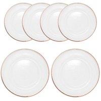 Neel Blue 33cm Charger Plates Clear Glass with Trim with Diamante & Pearl Flower Design, Set of 6 in White