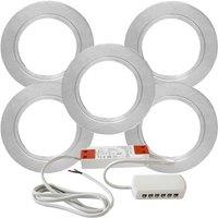 Loops 5x BRUSHED NICKEL Round Flush Under Cabinet Kitchen Light & Driver Kit - Warm White LED in Metallics