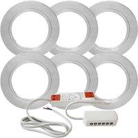 Loops 6x BRUSHED NICKEL Round Flush Under Cabinet Kitchen Light & Driver Kit - Warm White LED in Metallics
