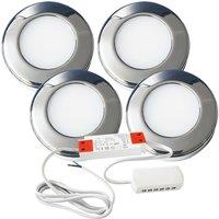 Loops 4x CHROME Round Surface or Flush Under Cabinet Kitchen Light & Driver Kit - Natural White LED