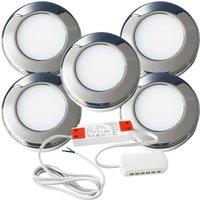 Loops 5x CHROME Round Surface or Flush Under Cabinet Kitchen Light & Driver Kit - Natural White LED