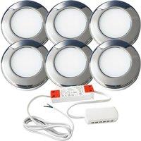 Loops 6x CHROME Round Surface or Flush Under Cabinet Kitchen Light & Driver Kit - Natural White LED