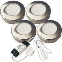 Loops 4x BRUSHED NICKEL Round Surface or Flush Under Cabinet Kitchen Light & Driver Kit - Natural White LED in Metallics